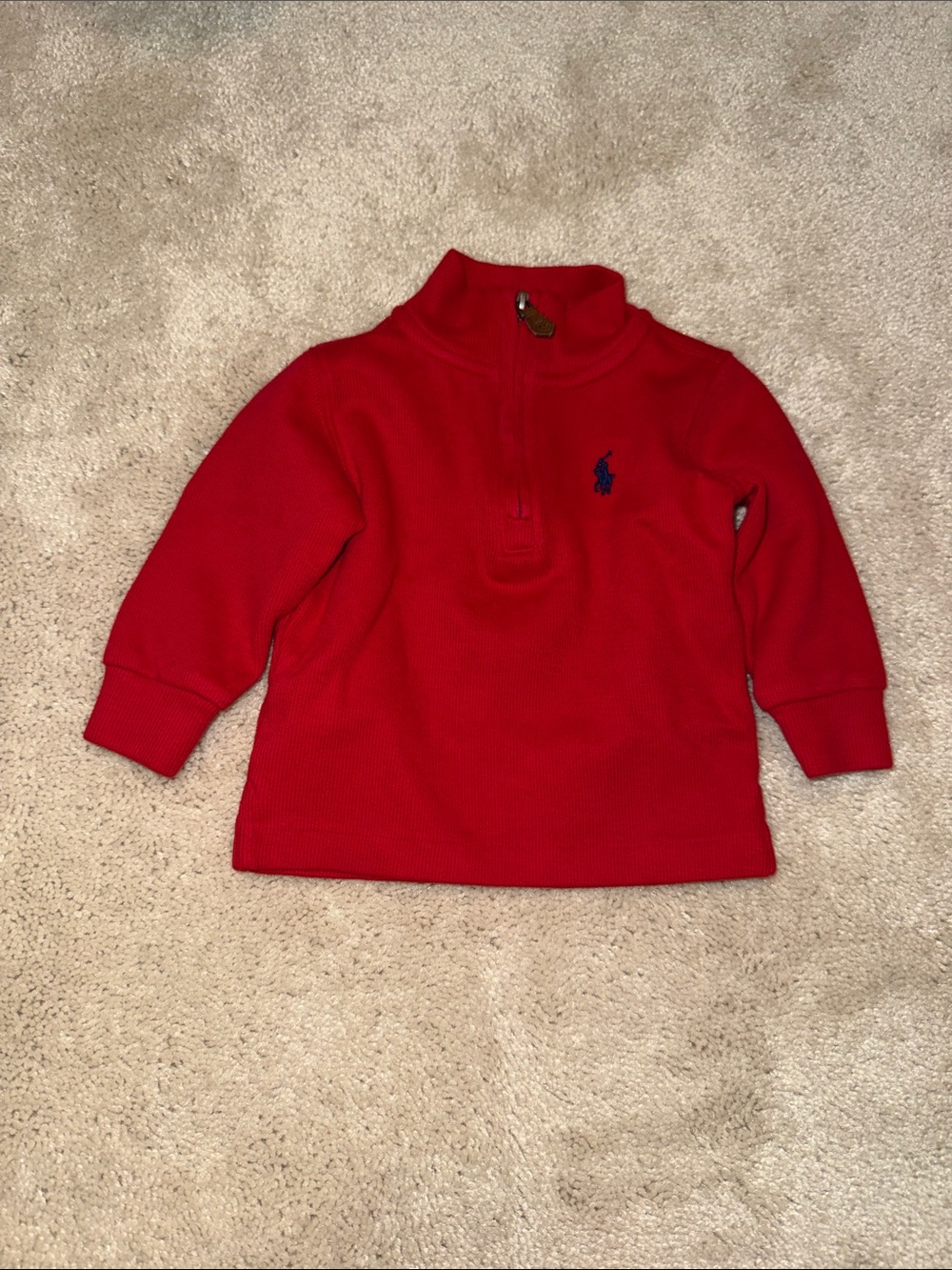 Ralph Lauren Kids Red Quarter-Zip Knit Sweatshirt with Embroidered Pony